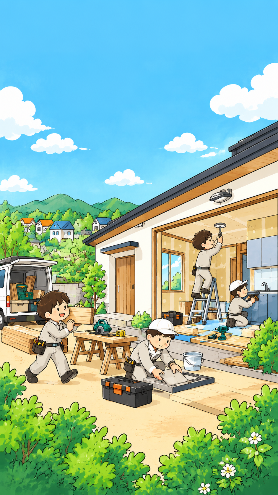 住まいのリフォーム現場のイラスト
