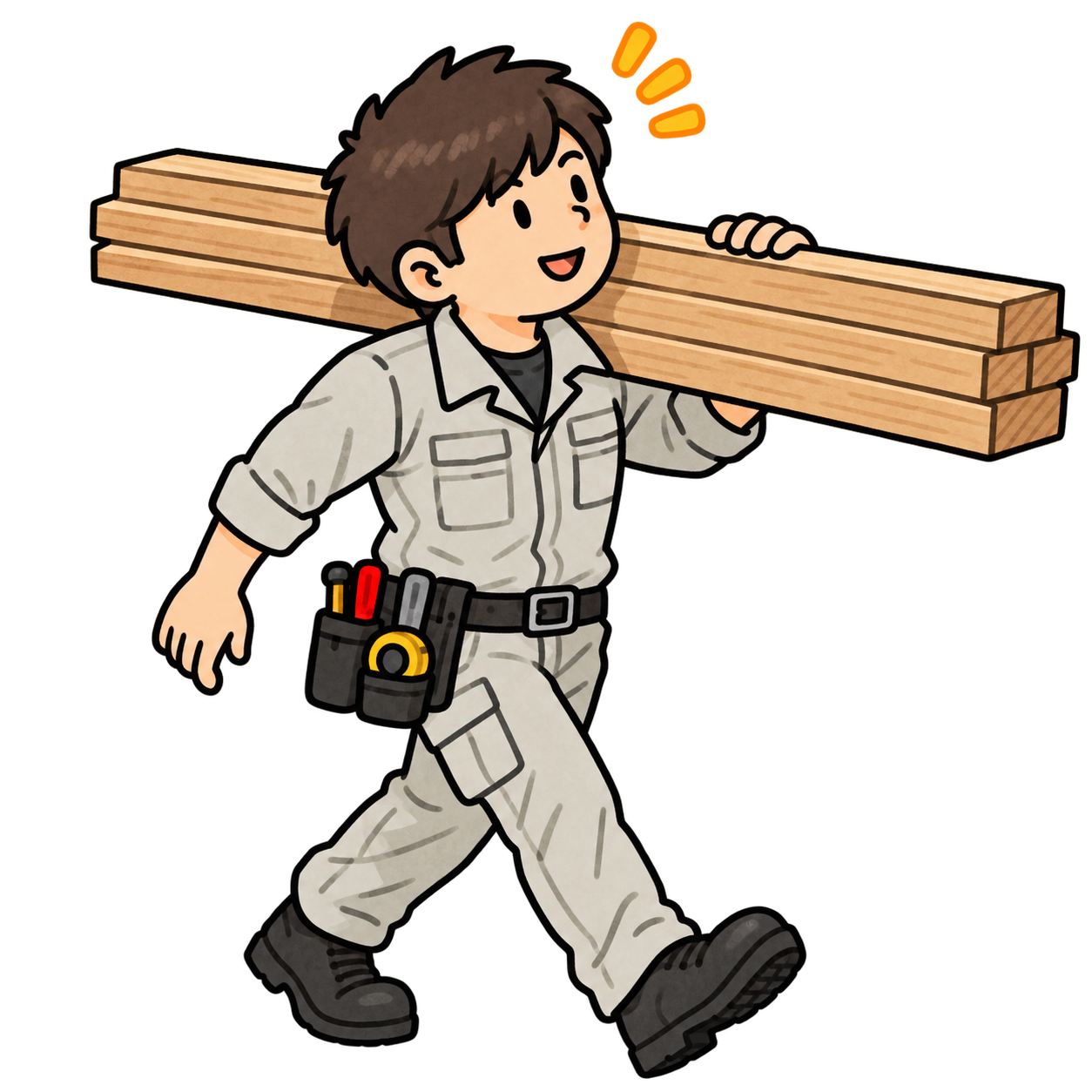 木材を運ぶリフォーム作業員